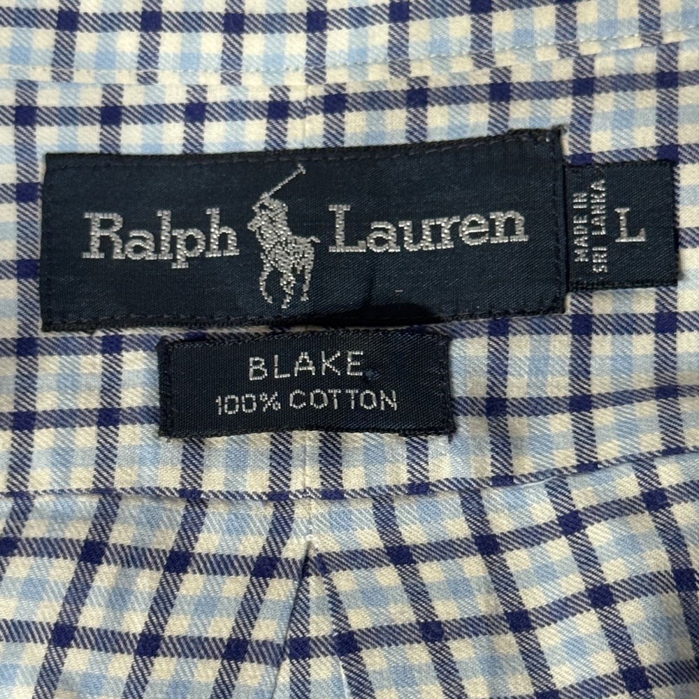 Ralph Lauren Vintage 90's Men's Large Blake Long Sleeve Blue Plaid Polo y2k - Picture 2 of 8
